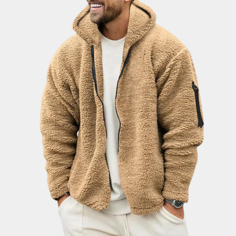 Men's Hooded Fleece Jacket, Zip-Up Winter Jacket