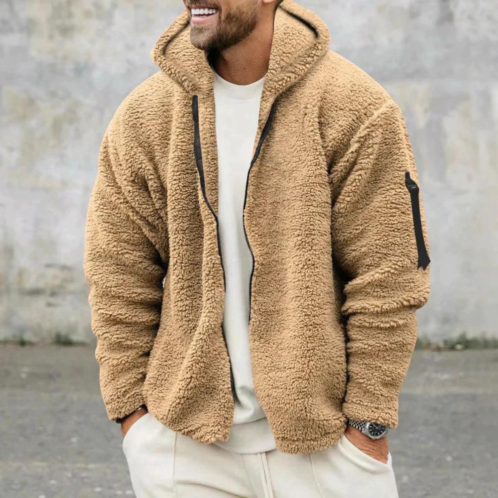 Men's Hooded Fleece Jacket, Zip-Up Winter Jacket