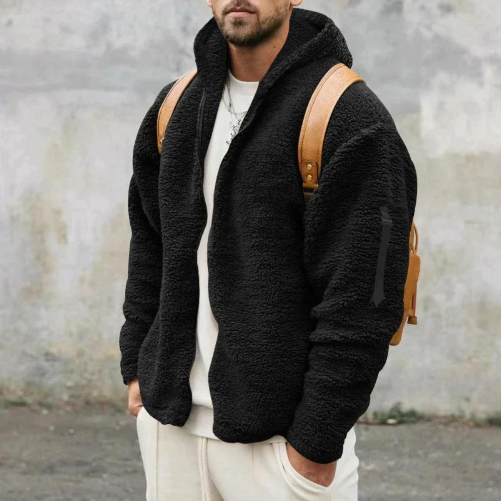 Men's Hooded Fleece Jacket, Zip-Up Winter Jacket