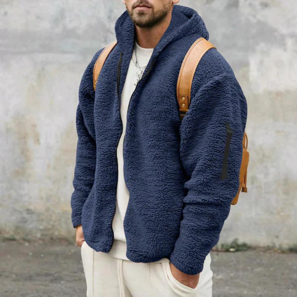 Men's Hooded Fleece Jacket, Zip-Up Winter Jacket