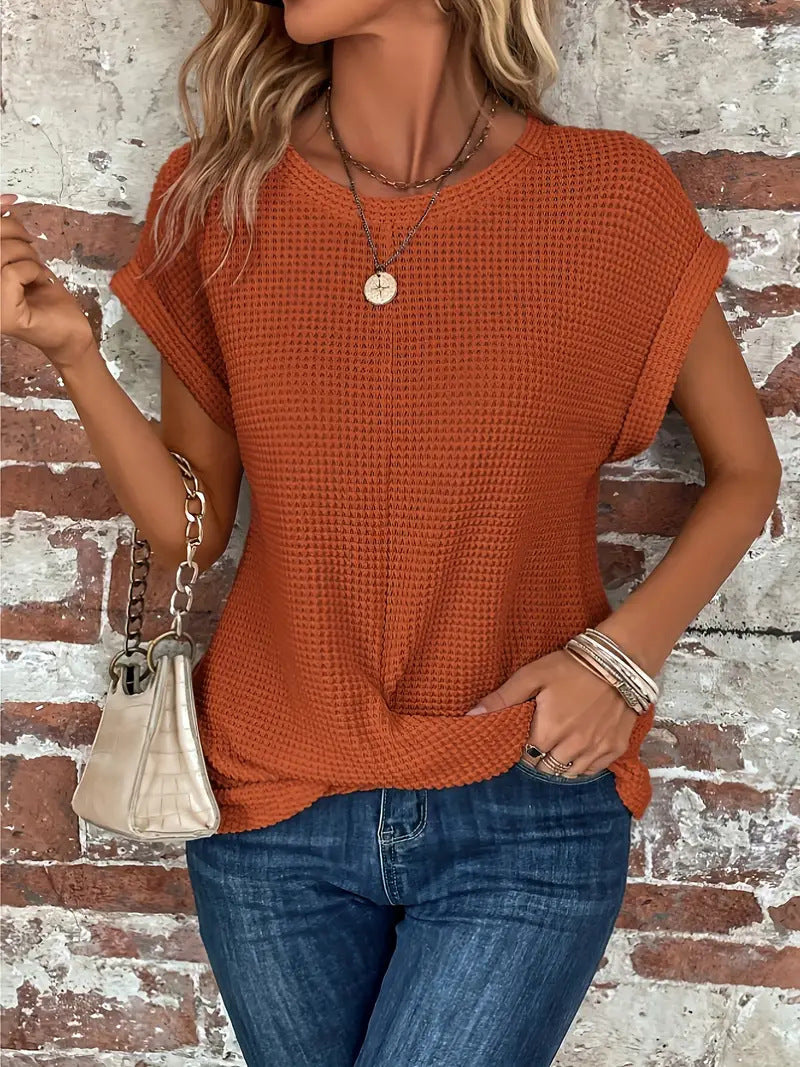 Women's Cotton-Blend Waffle-Knit Top, Oversized Winter Pullover