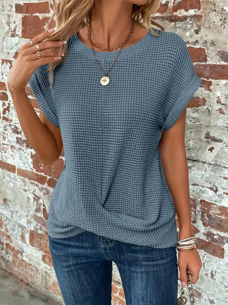 Women's Cotton-Blend Waffle-Knit Top, Oversized Winter Pullover