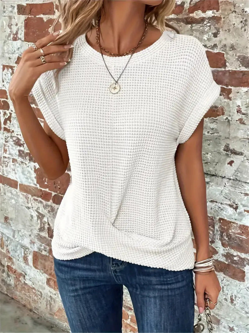 Women's Cotton-Blend Waffle-Knit Top, Oversized Winter Pullover
