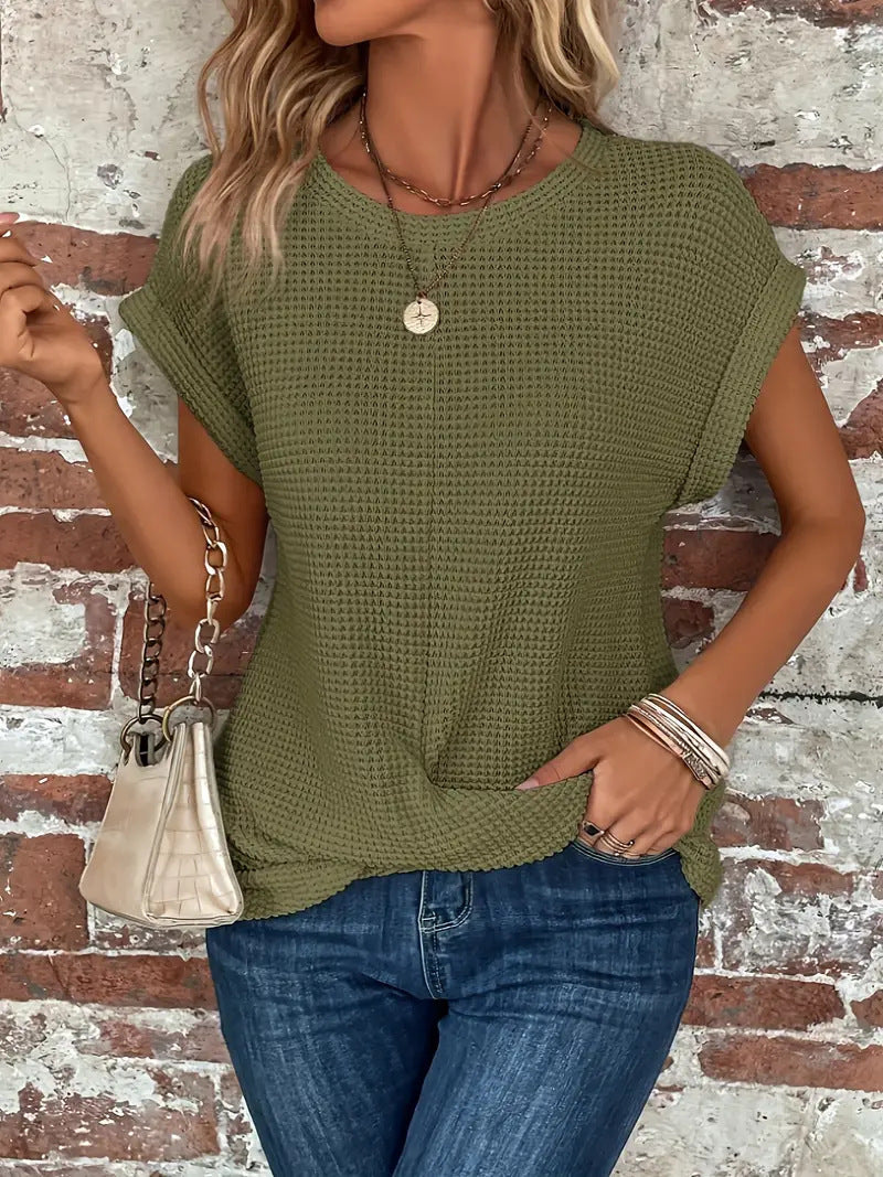 Women's Cotton-Blend Waffle-Knit Top, Oversized Winter Pullover