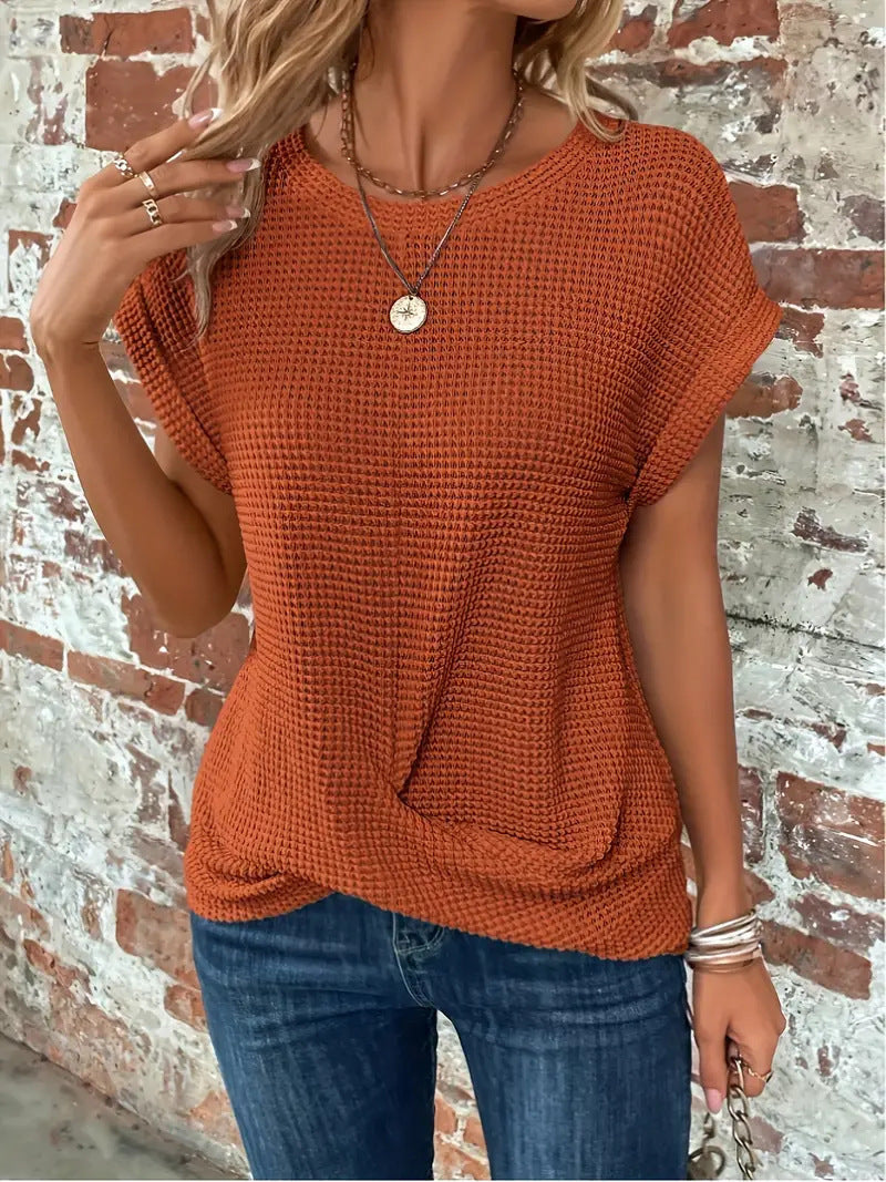 Women's Cotton-Blend Waffle-Knit Top, Oversized Winter Pullover