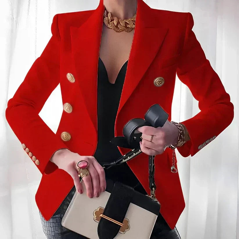 Women's Double-Breasted Blazer, Button-Front Structured Jacket
