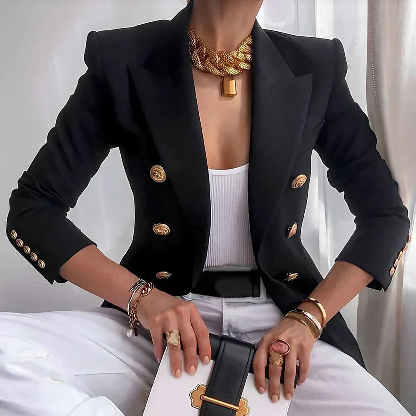 Women's Double-Breasted Blazer, Button-Front Structured Jacket
