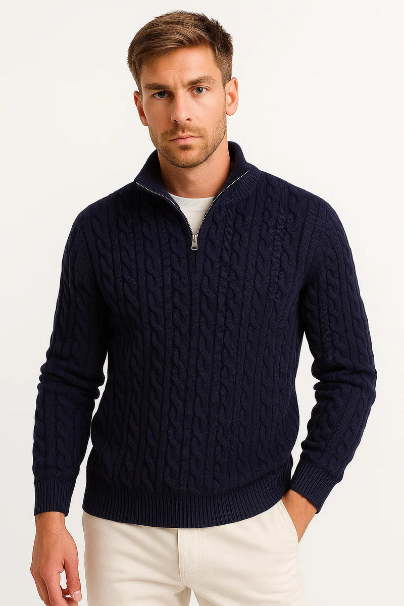 Men's Half-Zip Knit Quarter-Zip Sweater, Oversized Ribbed Pullover