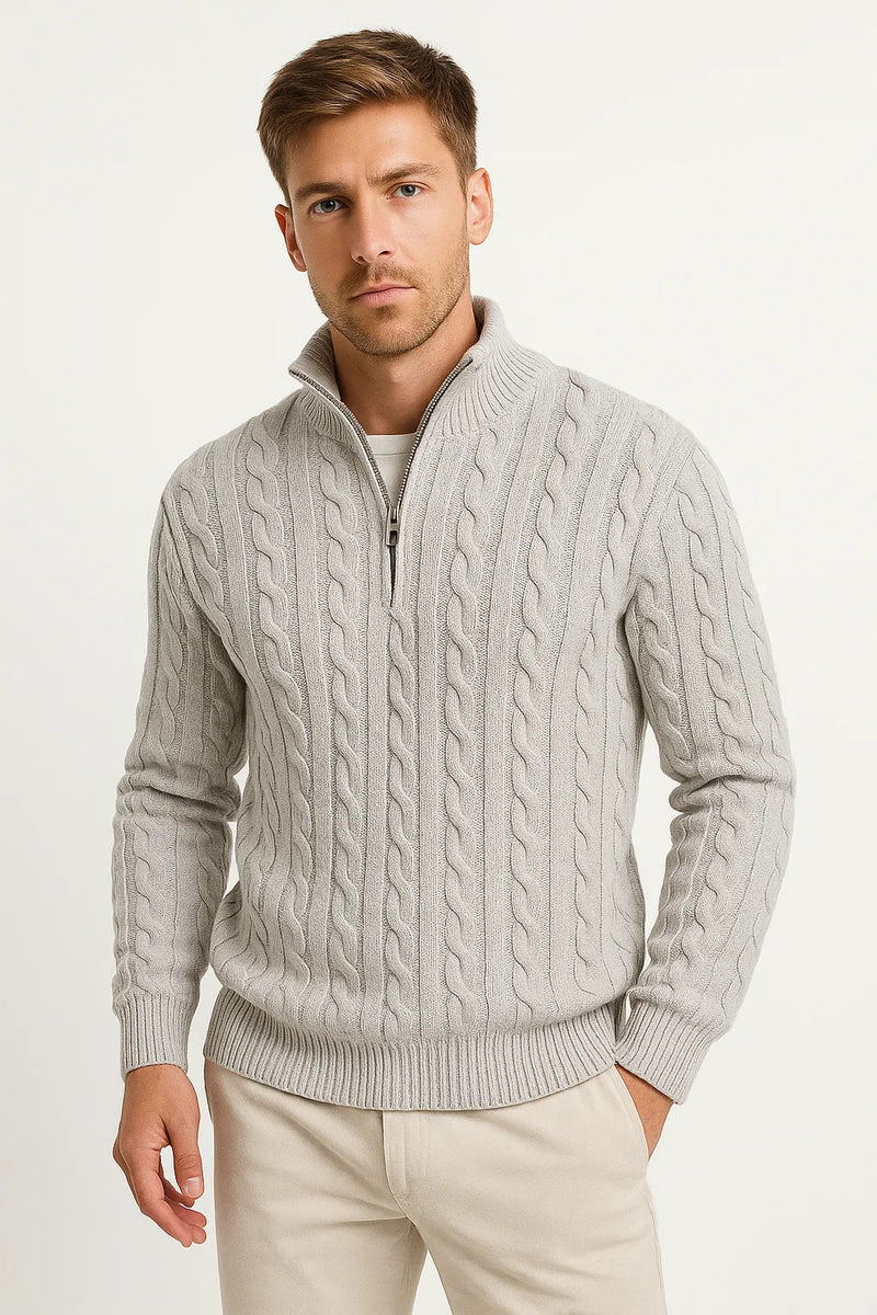 Men's Half-Zip Knit Quarter-Zip Sweater, Oversized Ribbed Pullover