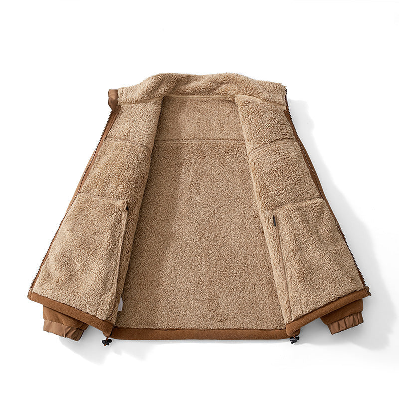 Men's Sherpa Lined Fleece Jacket, Zip Up Stand Collar Winter Jacket