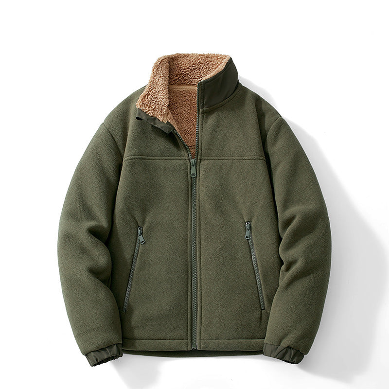 Men's Sherpa Lined Fleece Jacket, Zip Up Stand Collar Winter Jacket