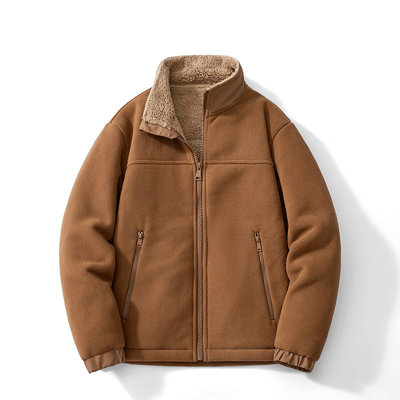 Men's Sherpa Lined Fleece Jacket, Zip Up Stand Collar Winter Jacket