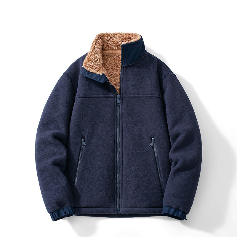 Men's Sherpa Lined Fleece Jacket, Zip Up Stand Collar Winter Jacket