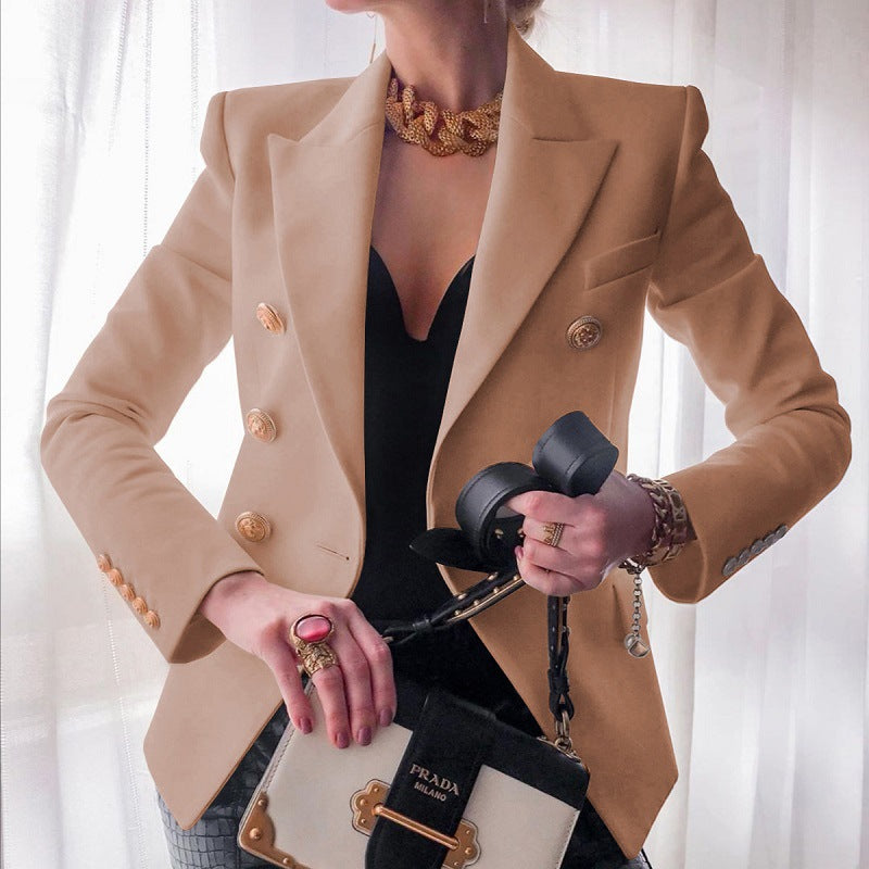 Women's Double-Breasted Blazer, Button-Front Structured Jacket