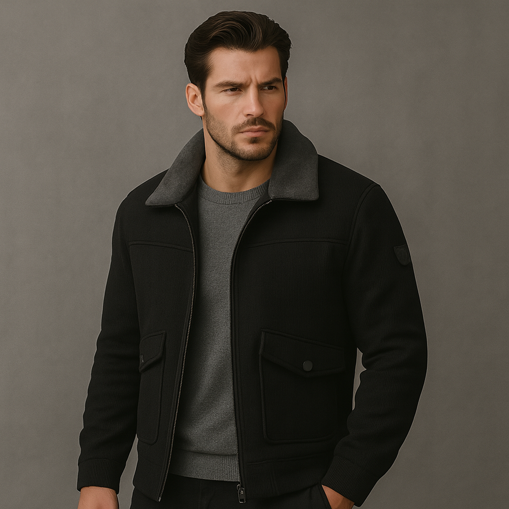 Men's Faux Fur Collar Bomber Jacket, Fleece Lined Zip Up Winter Jacket