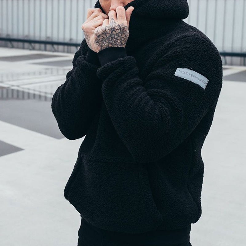 Men's Hooded Sherpa Hoodie, Oversized Cozy Sweatshirt