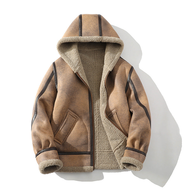 Men's Sherpa Hooded Jacket, Fleece-Lined Winter Jacket