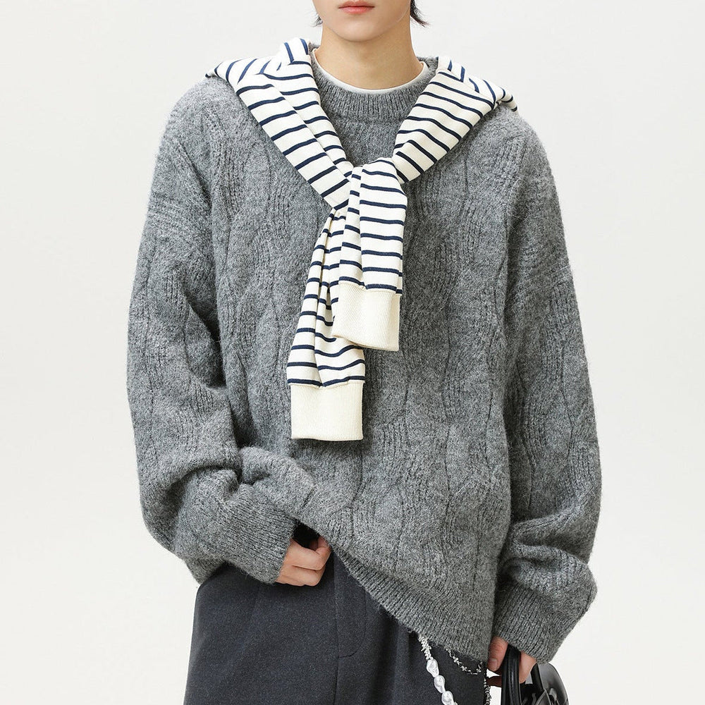 Men's Heavy Wool-Blend Sweater, Oversized Winter Pullover