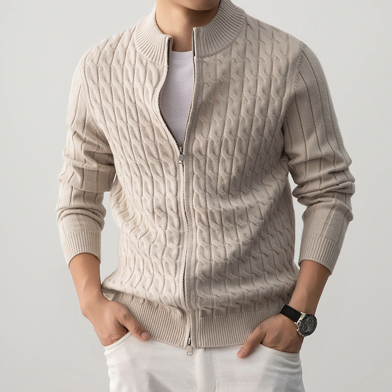 Men's Wool-Blend Zip-Up Cardigan, Oversized Winter Cardigan