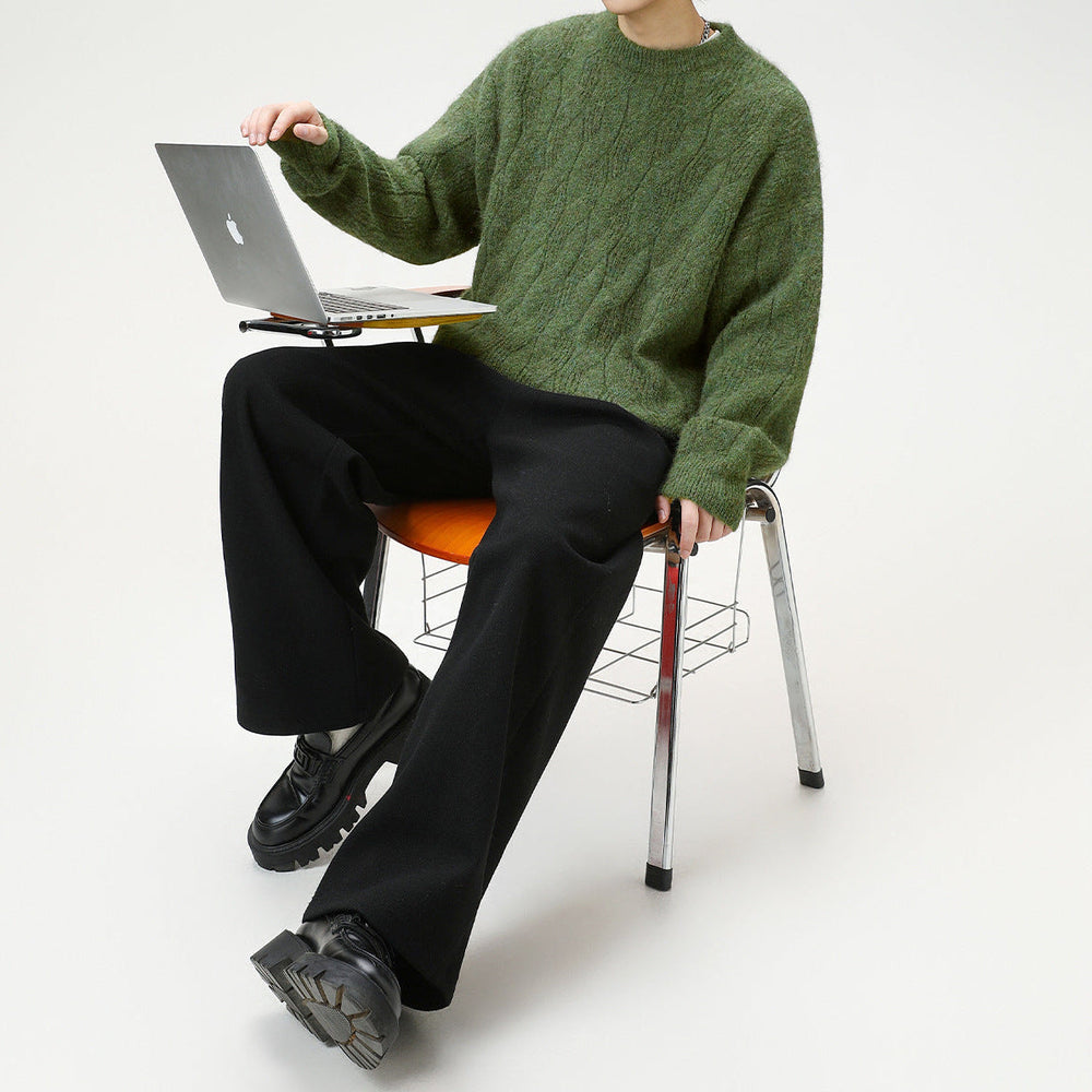 Men's Heavy Wool-Blend Sweater, Oversized Winter Pullover