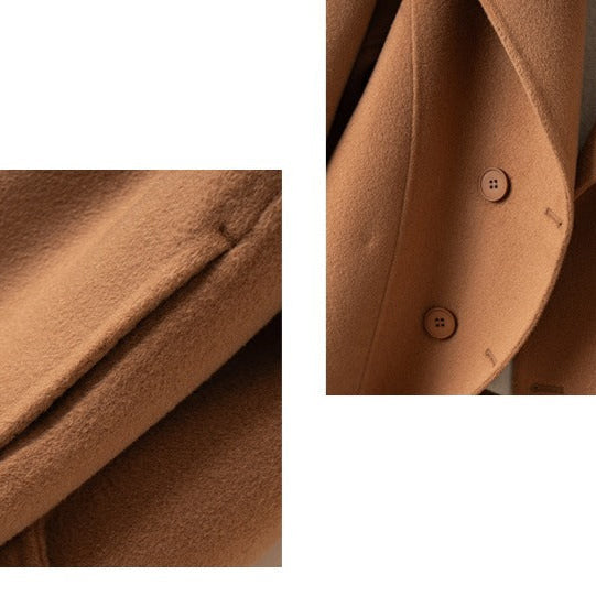 Women's Double Breasted Pea Coat, Short Notch Lapel Brushed Winter Coat