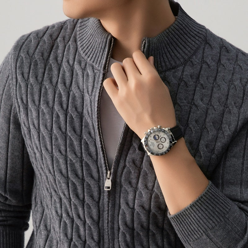 Men's Wool-Blend Zip-Up Cardigan, Oversized Winter Cardigan