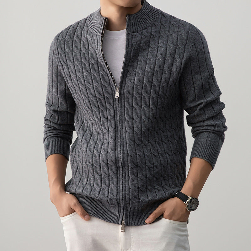 Men's Wool-Blend Zip-Up Cardigan, Oversized Winter Cardigan
