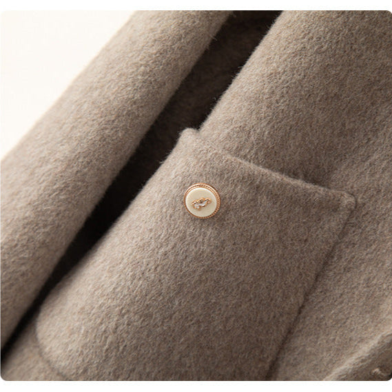 Women's Cropped Brushed Jacket, Button Front Round Collar Patch Pocket Jacket