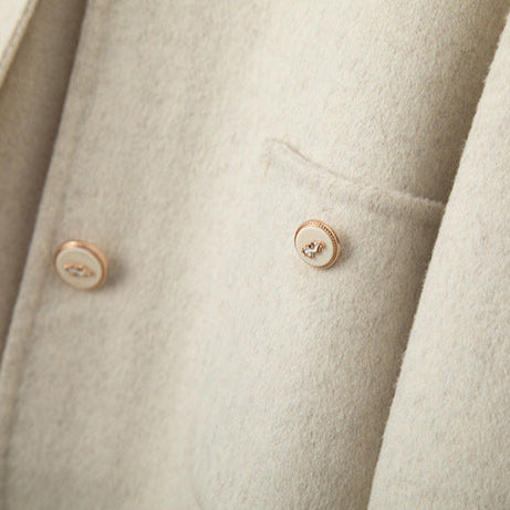 Women's Cropped Brushed Jacket, Button Front Round Collar Patch Pocket Jacket