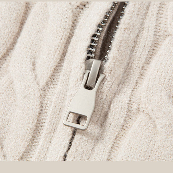 Men's Wool-Blend Zip-Up Cardigan, Oversized Winter Cardigan