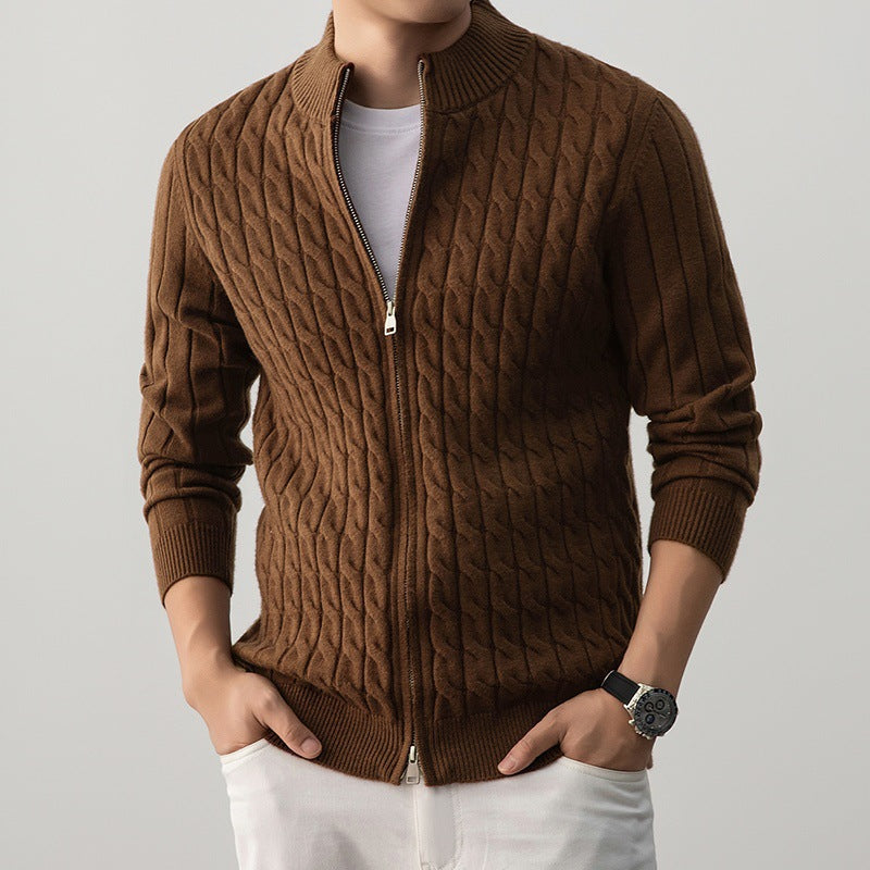 Men's Wool-Blend Zip-Up Cardigan, Oversized Winter Cardigan