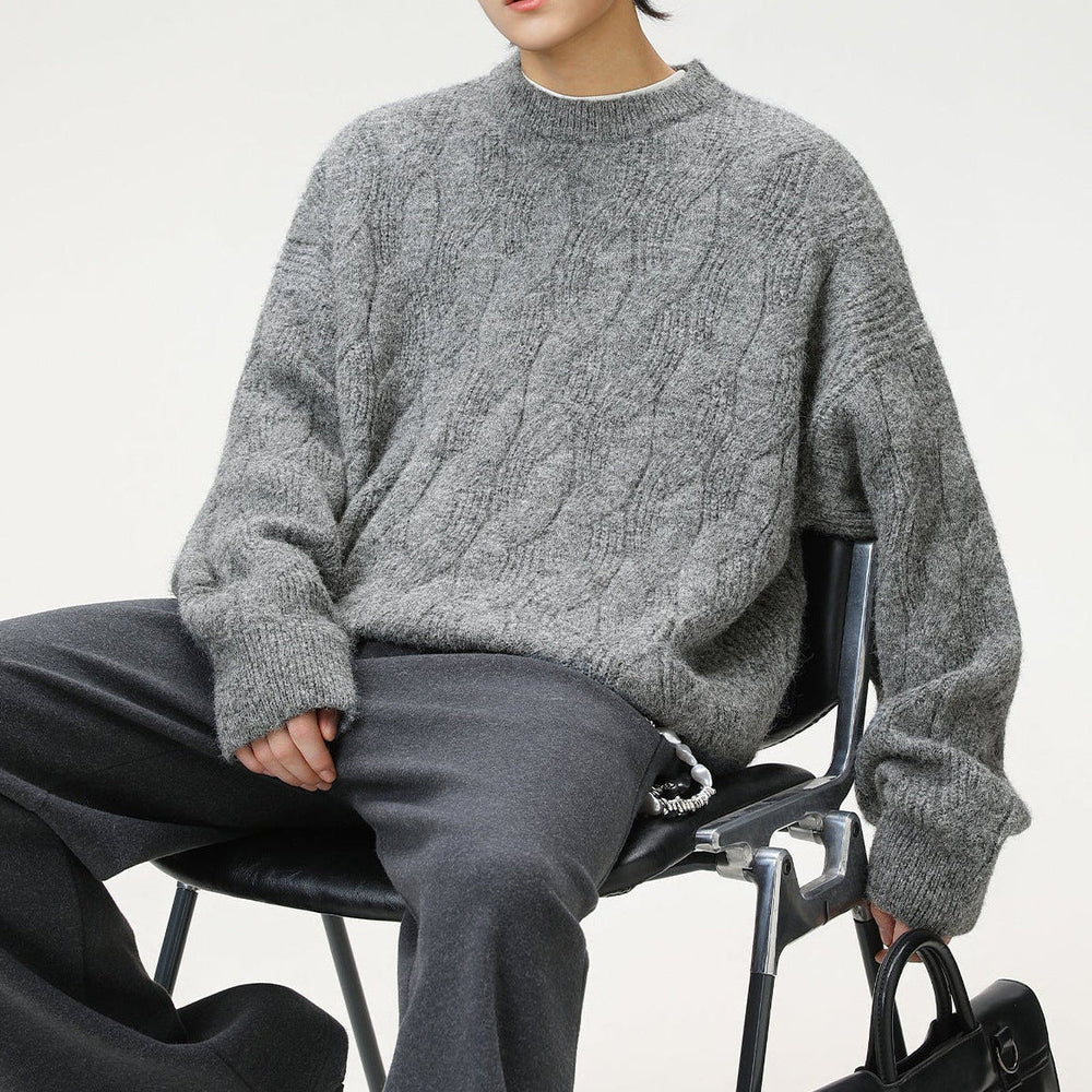 Men's Heavy Wool-Blend Sweater, Oversized Winter Pullover