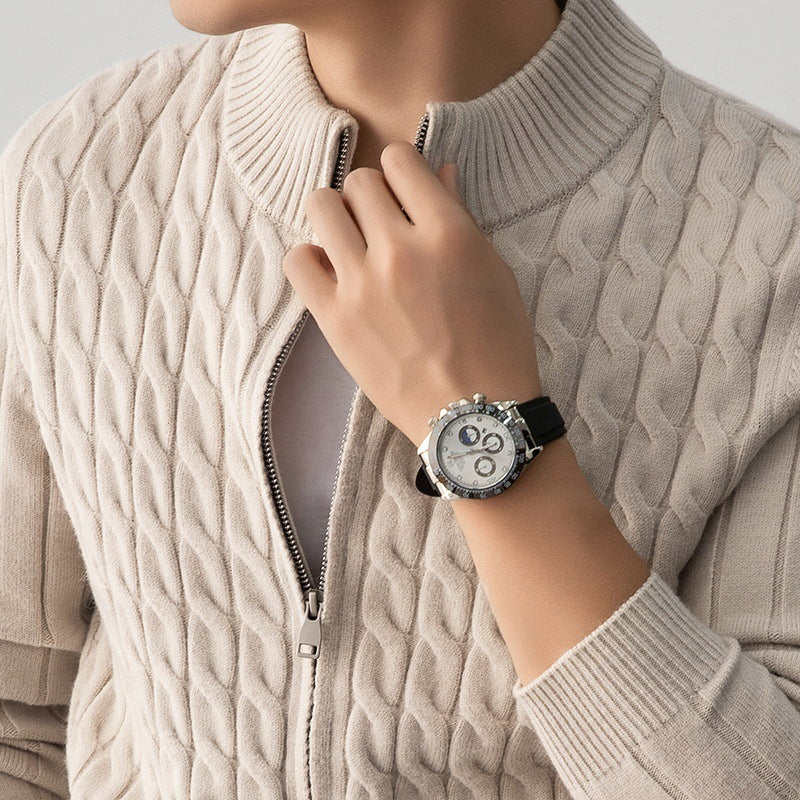 Men's Wool-Blend Zip-Up Cardigan, Oversized Winter Cardigan
