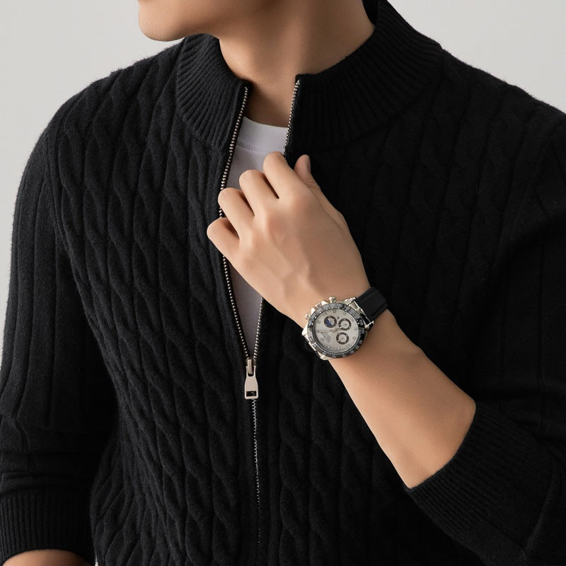 Men's Wool-Blend Zip-Up Cardigan, Oversized Winter Cardigan