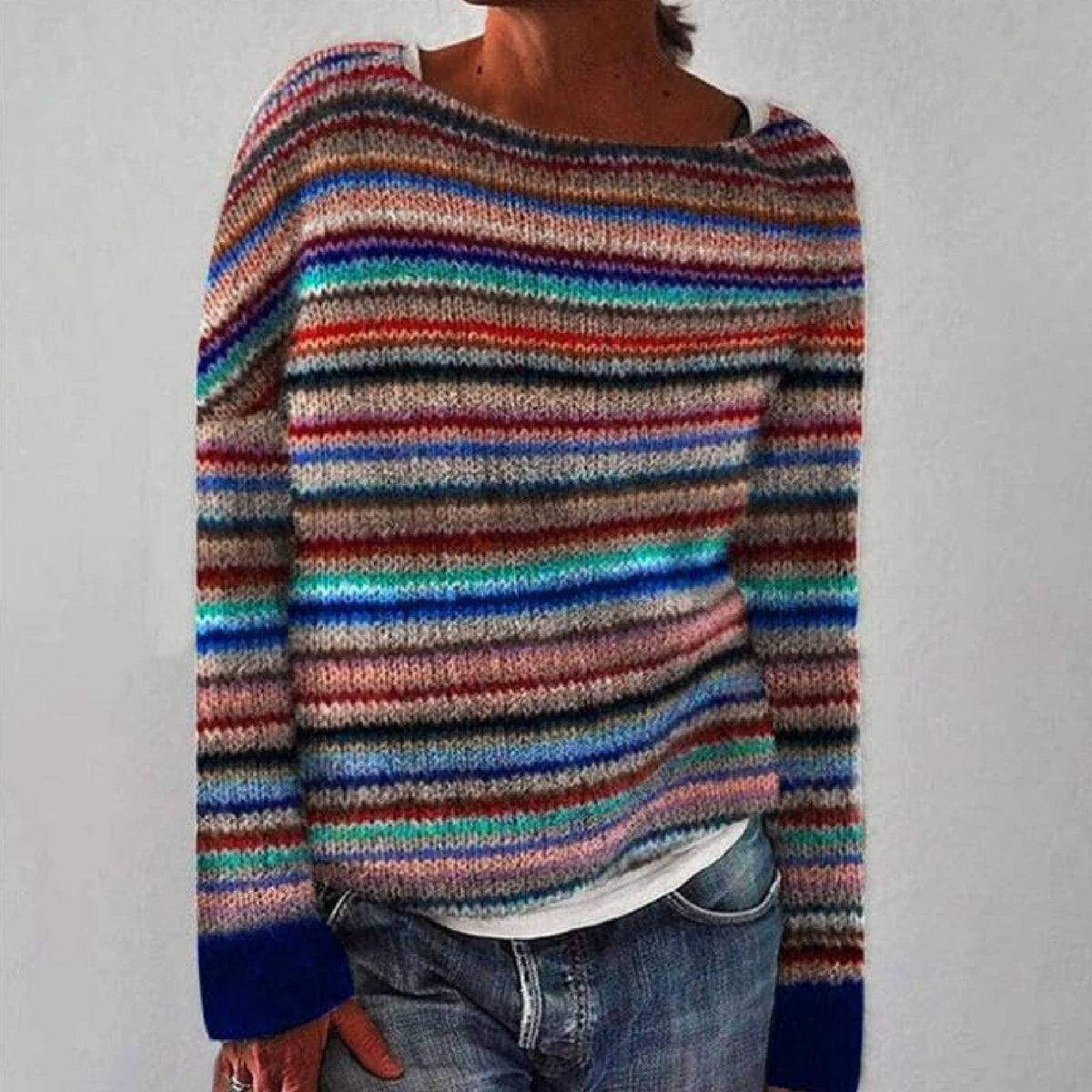 Women's Oversized Knit Sweater, Crewneck Winter Pullover