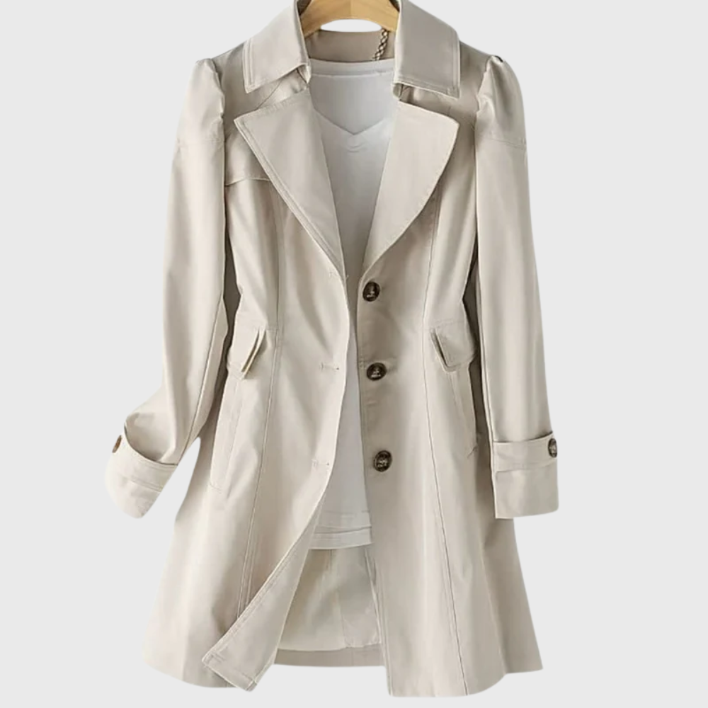 Women's Single Breasted Trench Coat, Notch Lapel Button Cuff Tab Flared Coat