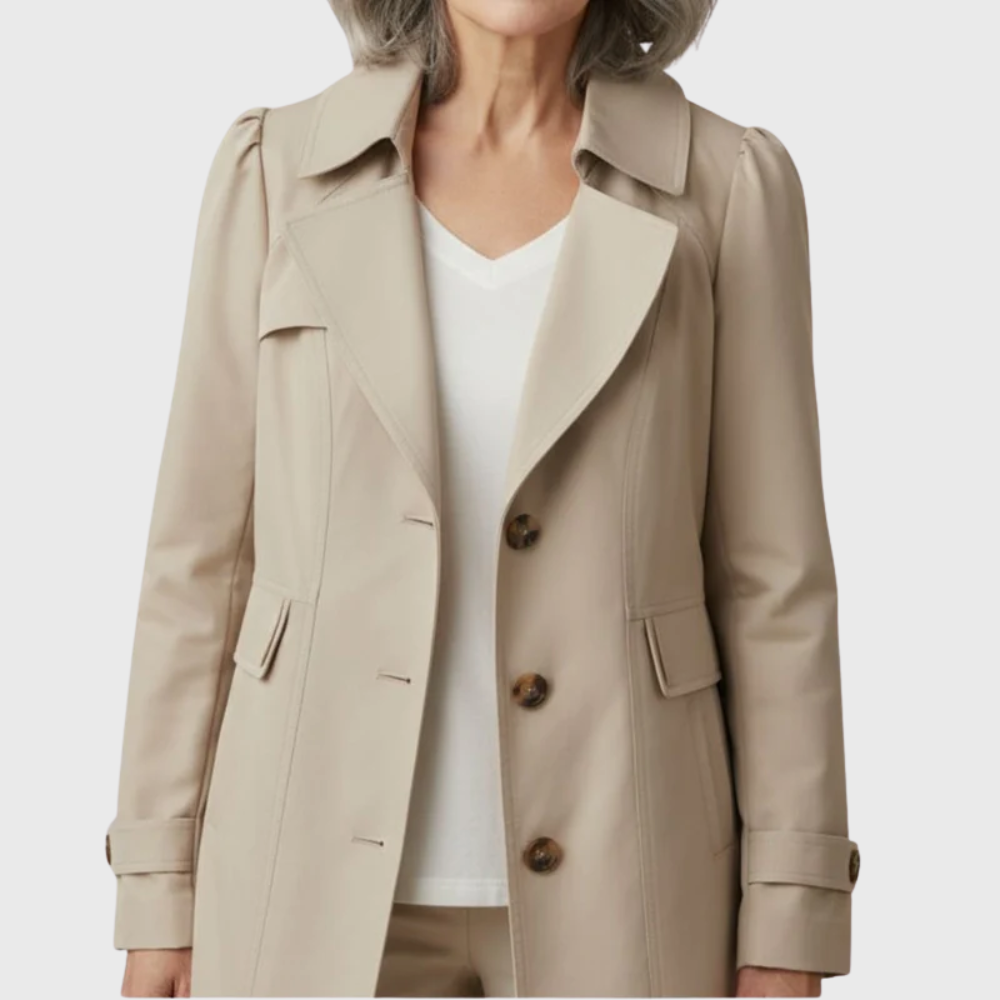 Women's Single Breasted Trench Coat, Notch Lapel Button Cuff Tab Flared Coat