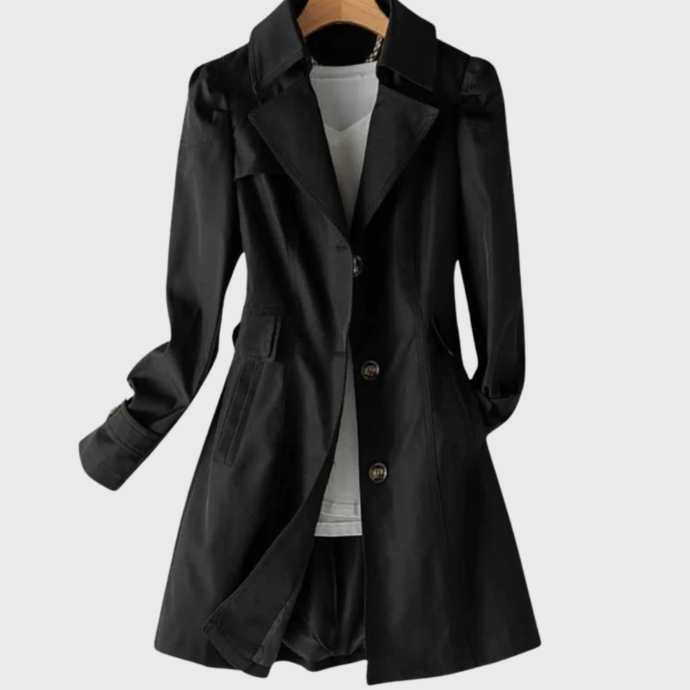 Women's Single Breasted Trench Coat, Notch Lapel Button Cuff Tab Flared Coat
