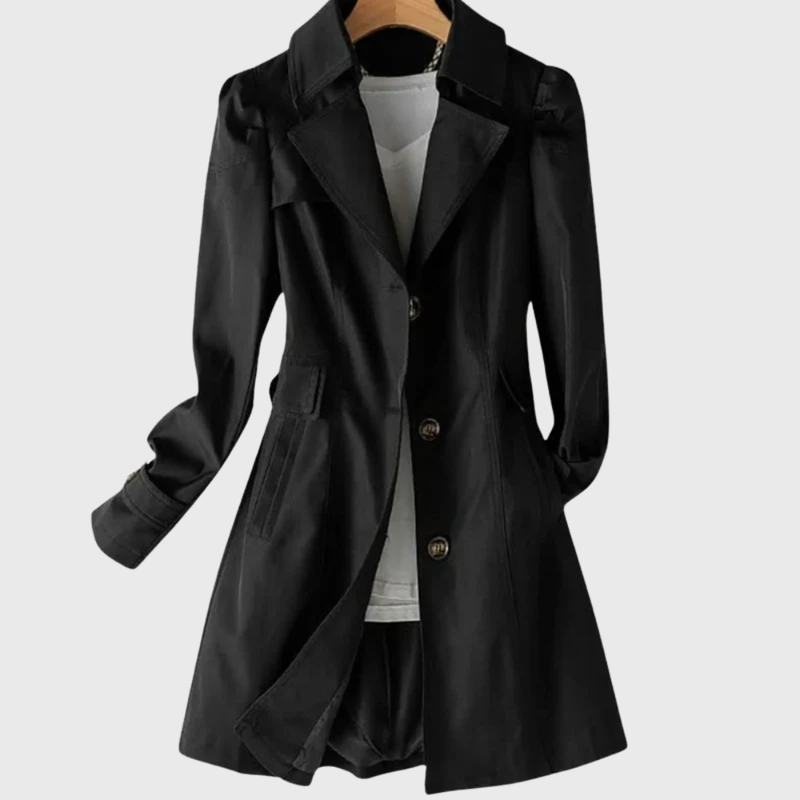 Women's Single Breasted Trench Coat, Notch Lapel Button Cuff Tab Flared Coat