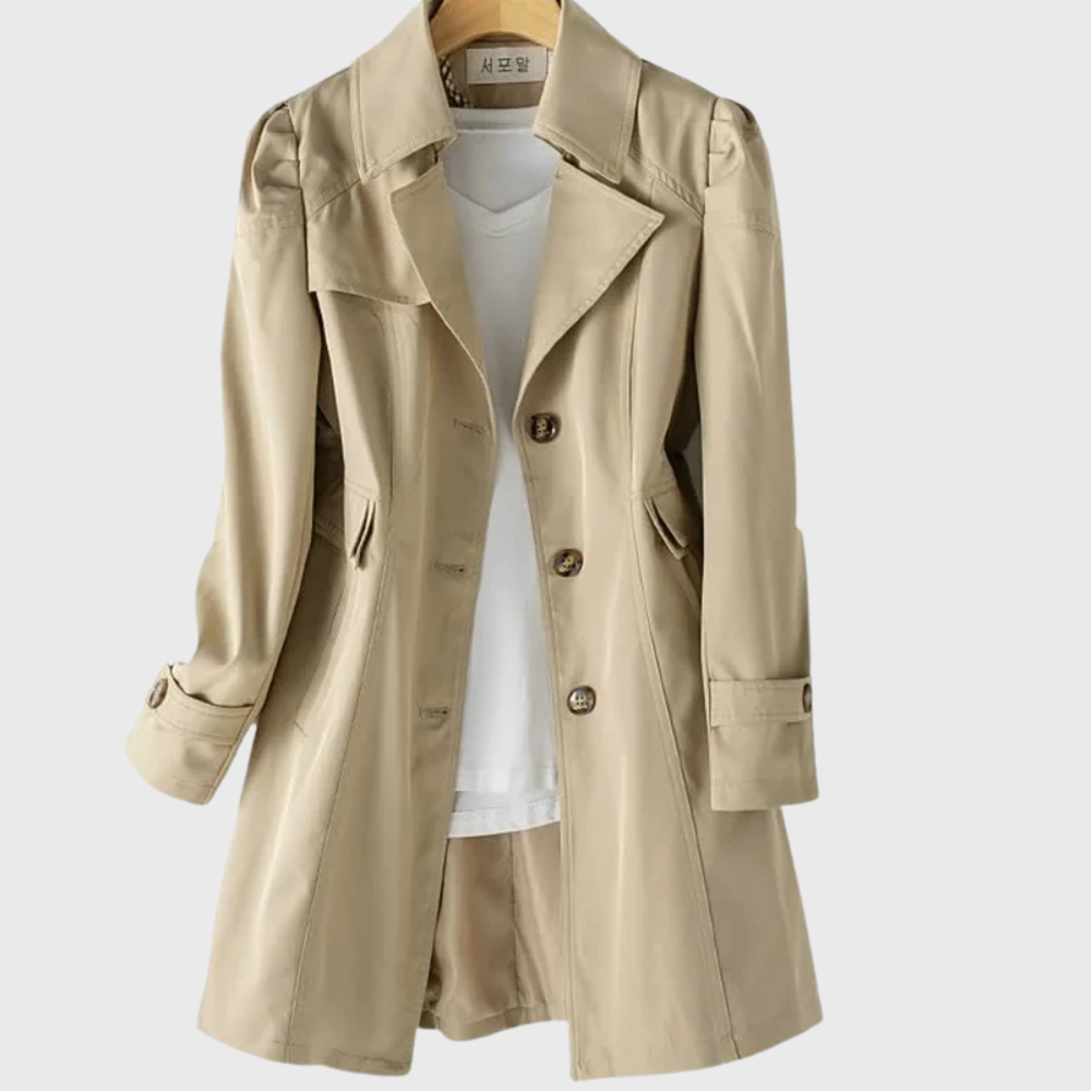 Women's Single Breasted Trench Coat, Notch Lapel Button Cuff Tab Flared Coat