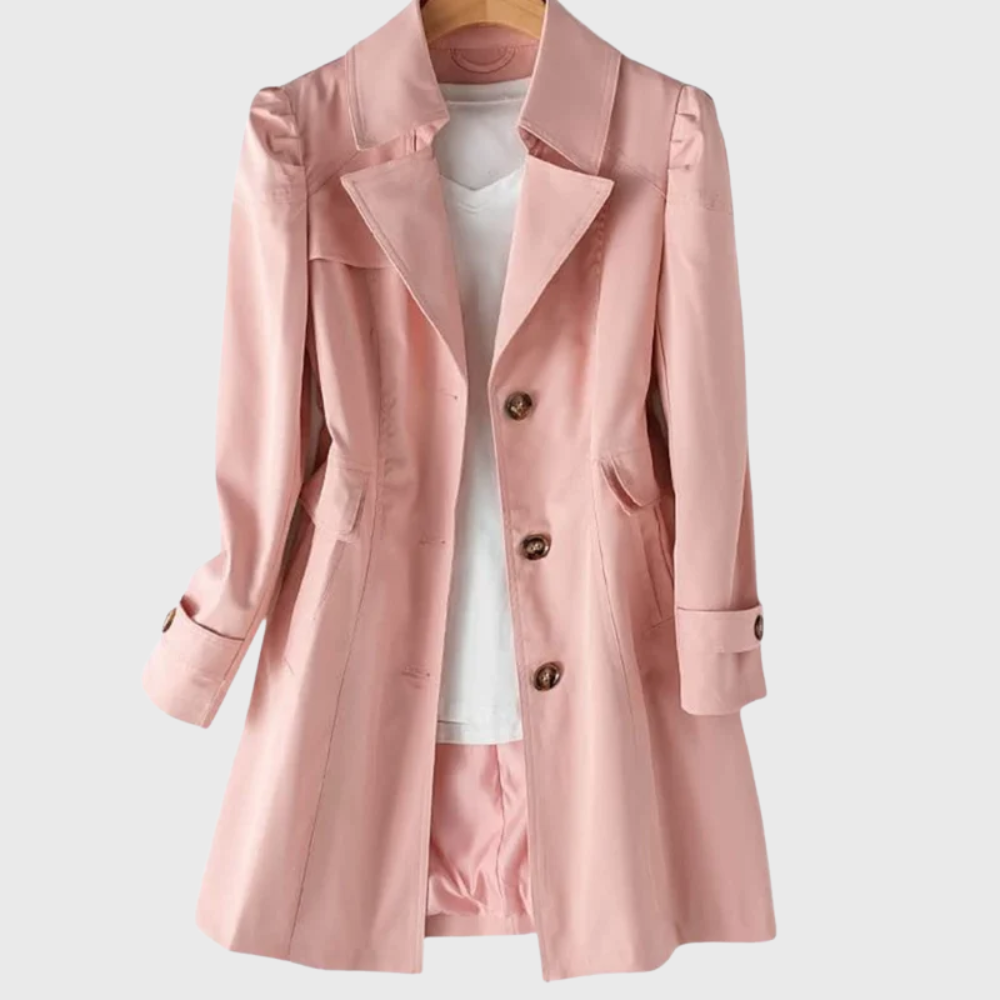 Women's Single Breasted Trench Coat, Notch Lapel Button Cuff Tab Flared Coat