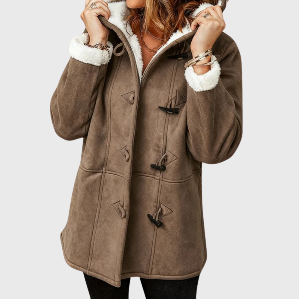 Women's Faux Suede Duffle Coat, Sherpa Lined Hood Toggle Front Winter Jacket