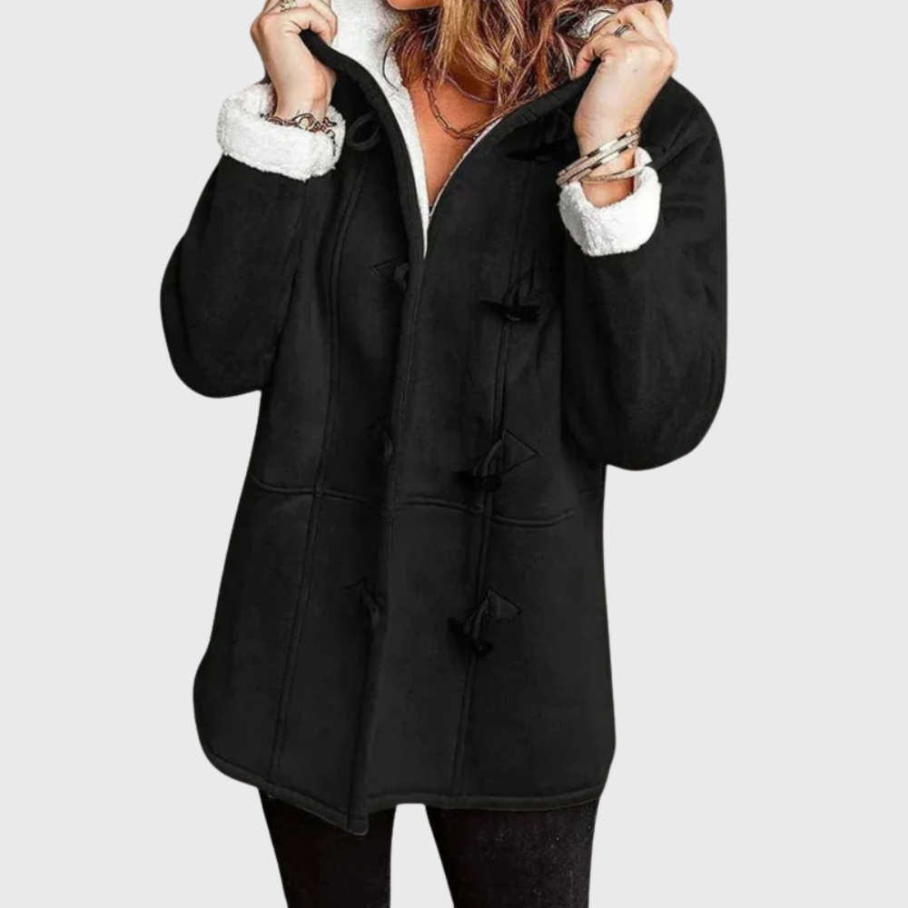 Women's Faux Suede Duffle Coat, Sherpa Lined Hood Toggle Front Winter Jacket