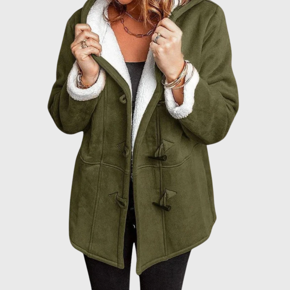 Women's Faux Suede Duffle Coat, Sherpa Lined Hood Toggle Front Winter Jacket
