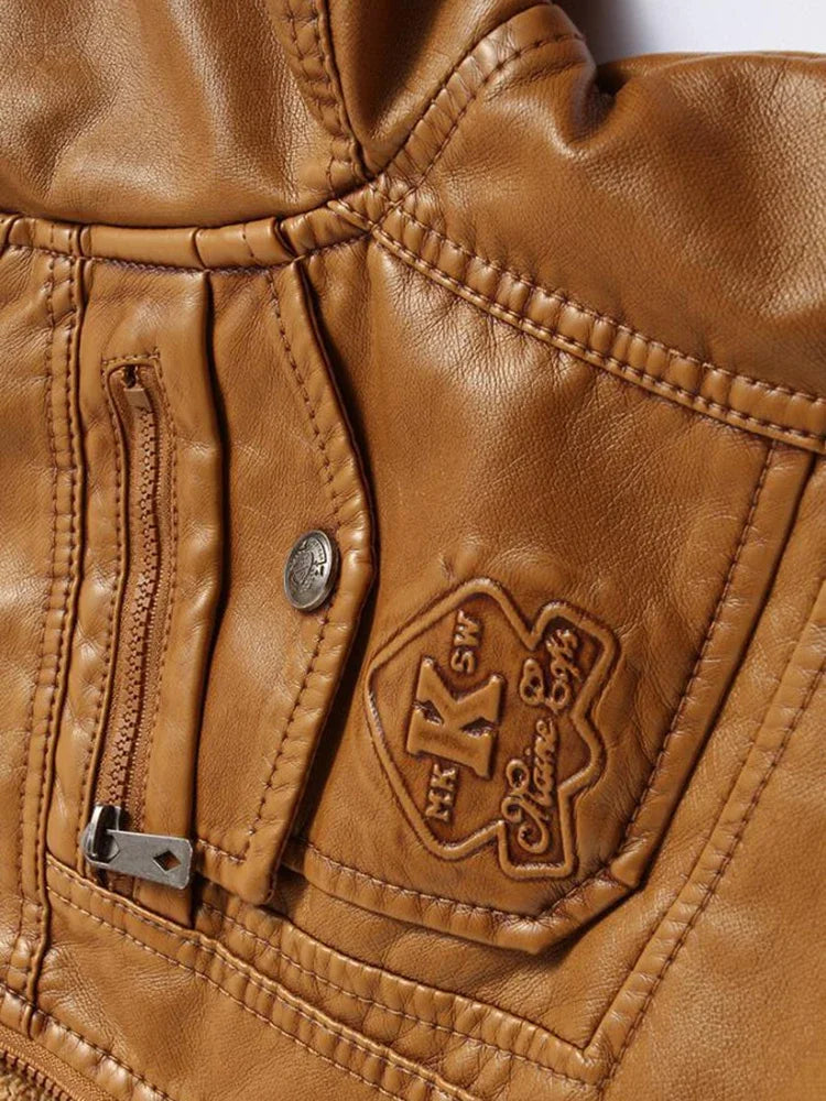 Men's Faux-Leather Moto Jacket, Zip-Up Winter Jacket