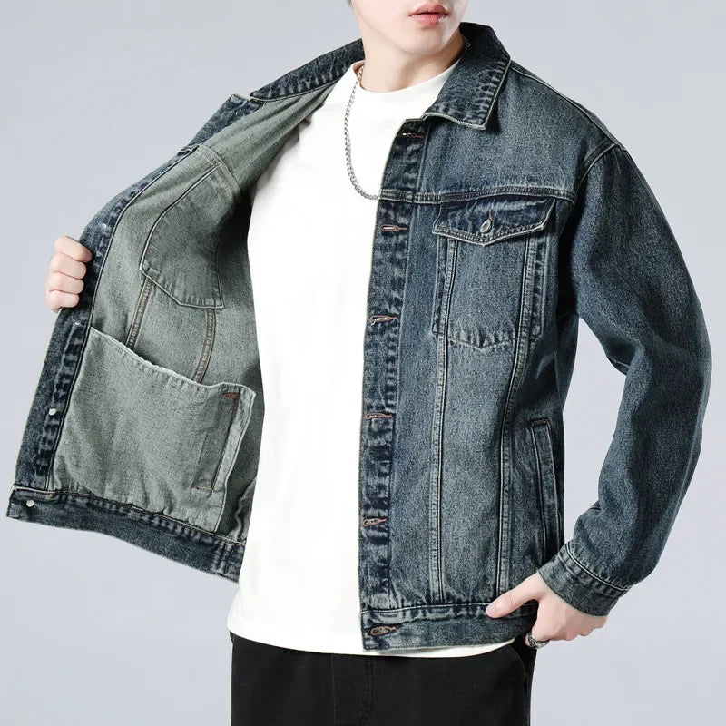 Men's Denim Trucker Jacket, Button-Front Winter Jacket