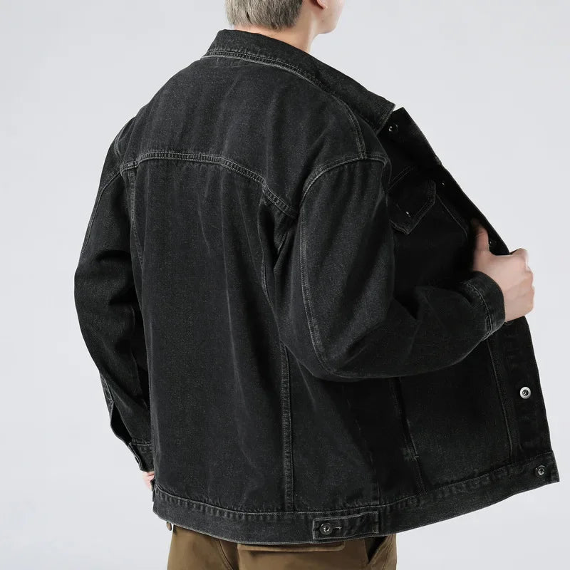 Men's Classic Denim Jacket, Button-Front Winter Jacket
