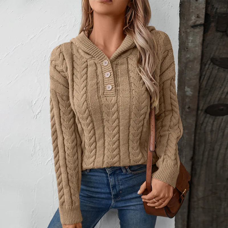 Women's Hooded Knit Hoodie, Button-Front Cozy Sweatshirt
