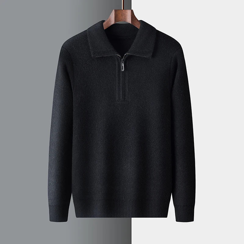 Men's Quarter-Zip Knit Sweater, Ribbed Winter Pullover