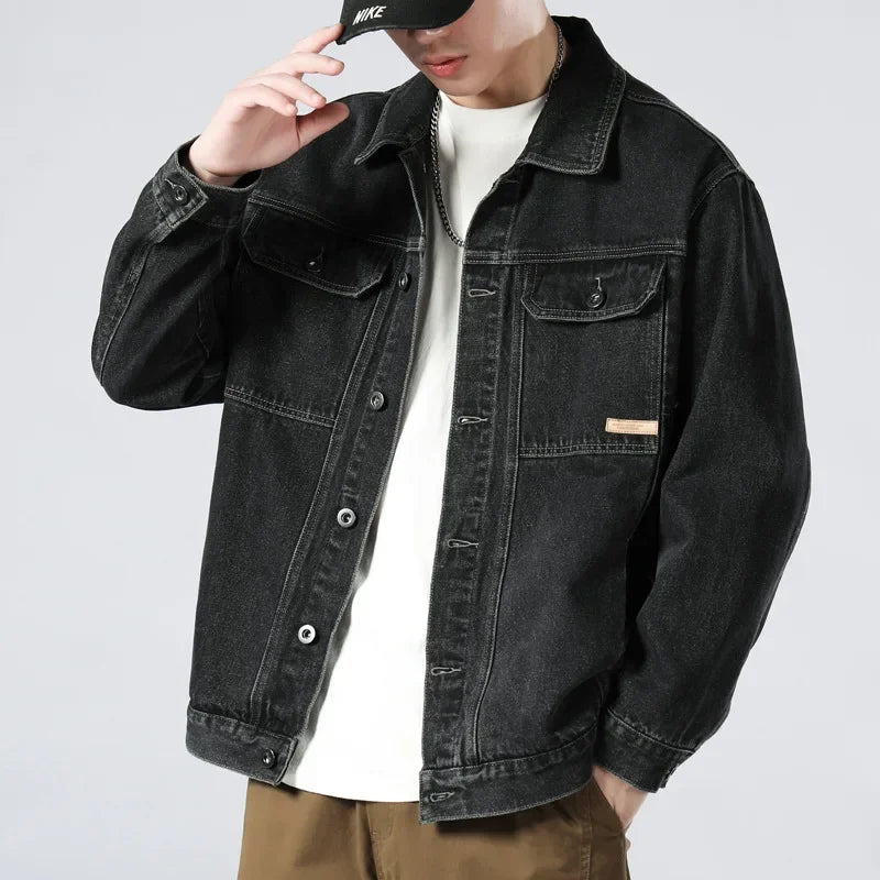 Men's Classic Denim Jacket, Button-Front Winter Jacket